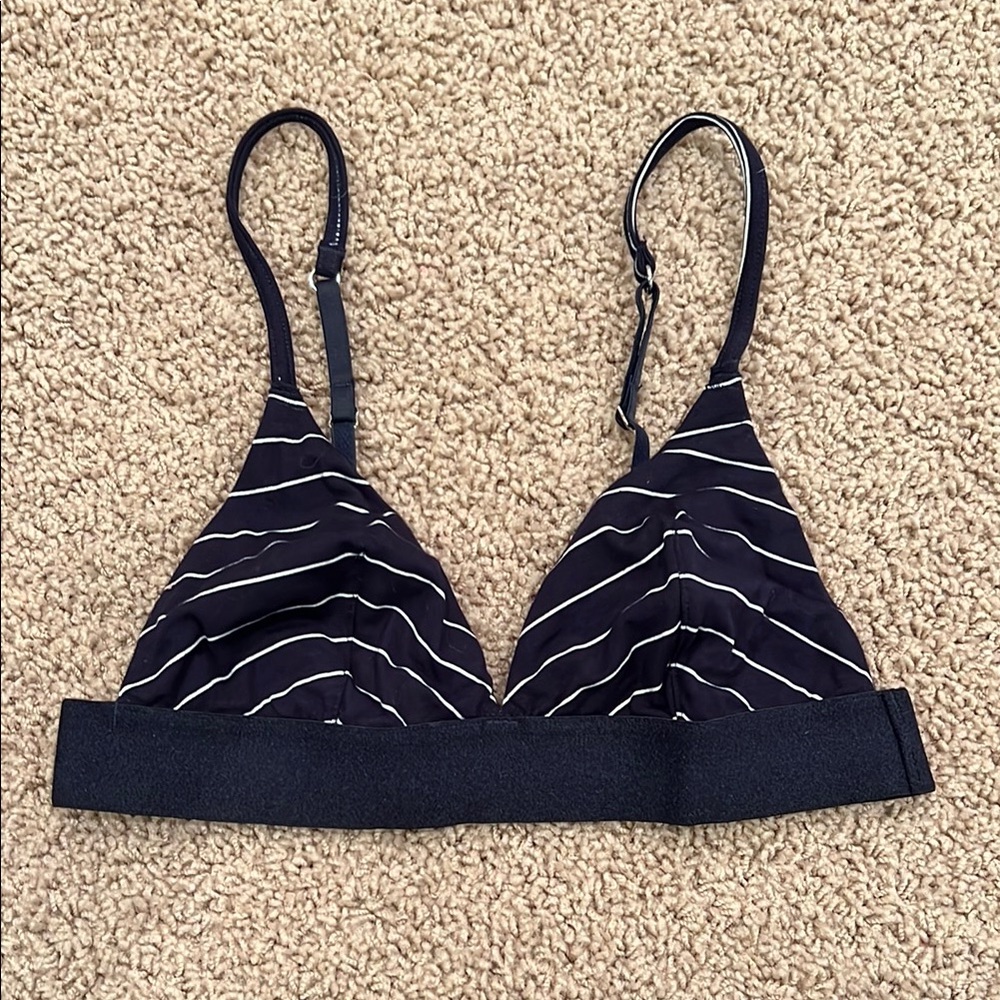 TOPSHOP Blue & White Striped Navy Wireless Elastic Triangle Bralette Size 2